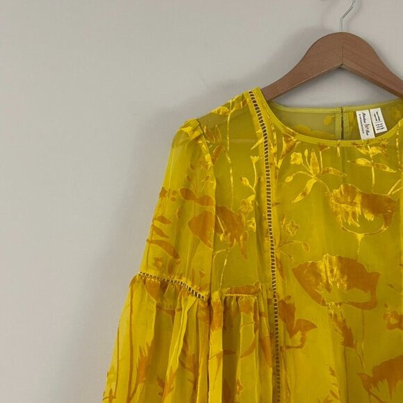 Anthropologie Meadow Rue Yolanda Velvet Burnout Peasant Top Size 0 Petite - Picture 5 of 5